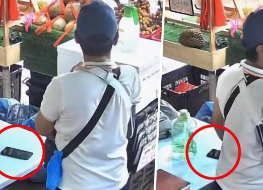 义顺榴梿摊店员如厕片刻，手机遭男子顺手牵羊